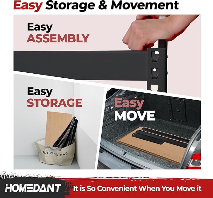 HOMEDANT 47.7" W 5 Tier Heavy Duty Garage Shelving Adjustable Metal Rack Storage Shelves Standing Shelf Unit Organizers Industrial Warehouse Basement Black 1Pack