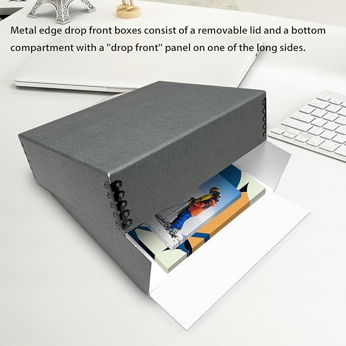 Lineco Museum Archival Storage Box, 11.75x15.25x3 in. Drop Front Design. Acid-Free with Metal Edge. Organize Photos, Pictures, Prints, Documents, Crafts, DIY. Gray, 8 Pack