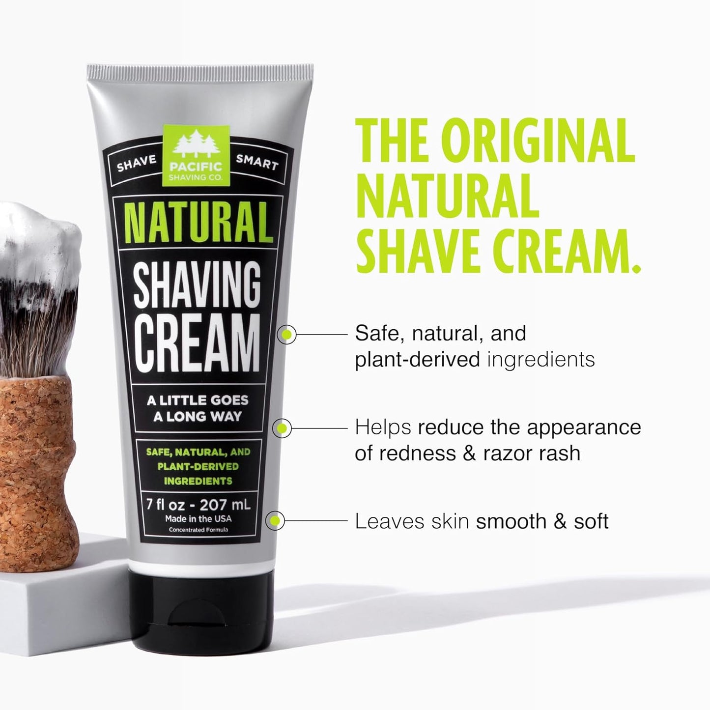 Pacific Shaving Company Natural Shaving Cream - Shea Butter + Vitamin E Shave Cream for Hydrated Sensitive Skin - Clean Formula for Smooth, Anti-Redness + Irritation-Free Shave Cream (3.4 Oz, 3 Pack)