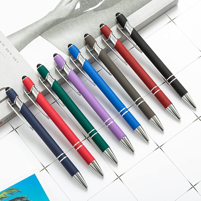 HEYZARDA Personalized Pens with Name Text Logo Custom Ballpoint Pen for Business Office Events with Stylus for Touchscreen 50 Pcs Dark Purple