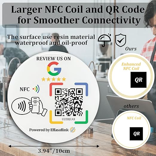 Epoxy Sticky Card with NFC Chip & QR Code - Compatible with Google Business Page for Customer Reviews, Boost Business Reviews, Essential for Small Businesses, No App, No Monthly Fee (White-1 card)