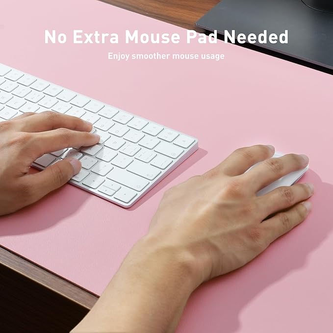 Aothia Leather Desk Pad Protector, Mouse Pad, Office Desk Mat, Non-Slip PU Leather Desk Blotter, Laptop Desk Pad, Waterproof Desk Writing Pad for Office and Home (31.5" x 15.7", Fairy Pink)