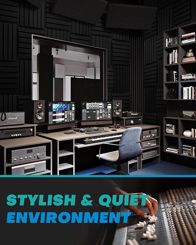 36Packs Curved Sound Proof Foam Panels for Walls, 2" Acoustic Panels Sound Absorbing Dampening, Soundproofing Noise Reducing Cancelling Treatments for Home Office Recoding Studio Decor, 2x12x12" Black