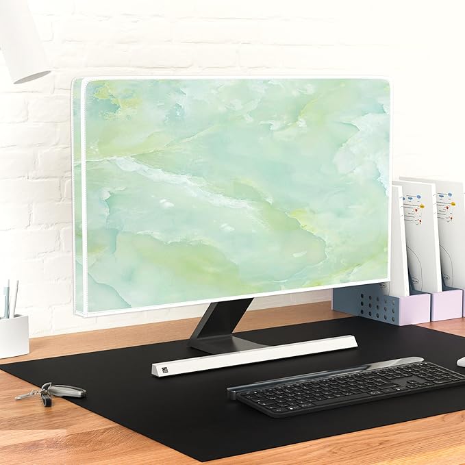 Baocicco Sage Green Marble Waterproof 26, 27, 28 Inch Anti-Static Dustproof LCD/LED/HD Abstract Creative Desige Monitor Accessories Laptop TV LCD Screen Texture Monitor Decoration for Tablet