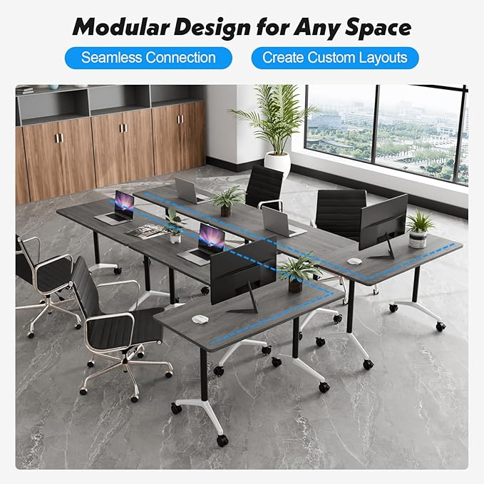 Goakwwuz Conference Room Table, Folding Conference Tables,Thicken Grey Tabletop,Flip Top Wooden Seminar Meeting Room Table for Conference Room Offices (10, Grey, 47.2“)