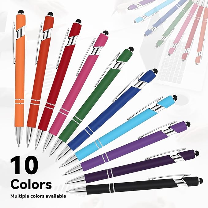 WYPAS Bulk Custom Pens - Personalized with Name, Engraved Text/Logo - Stylus Tip, Black Ink - Options for Corporate Gatherings, Events & Promotions (Black)
