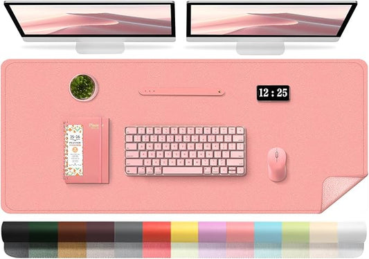 Large Desk Pad 47.2" x 17", Leather Desk Mat Protector, Non-Slip PU Leather Desk Blotter Pad, Large Mouse Keyboard Mat, Waterproof Desk Cover Pad for Office & Home(Sweet Pink)