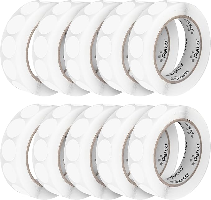 Perco Clear 1-Inch Perforated Circle Dot Sticker Labels — 10 Rolls, 10,000 Round Stickers — with Permanent Adhesive for Inventory Management, Color Coding, Garage Sales, Crafts—Made in USA