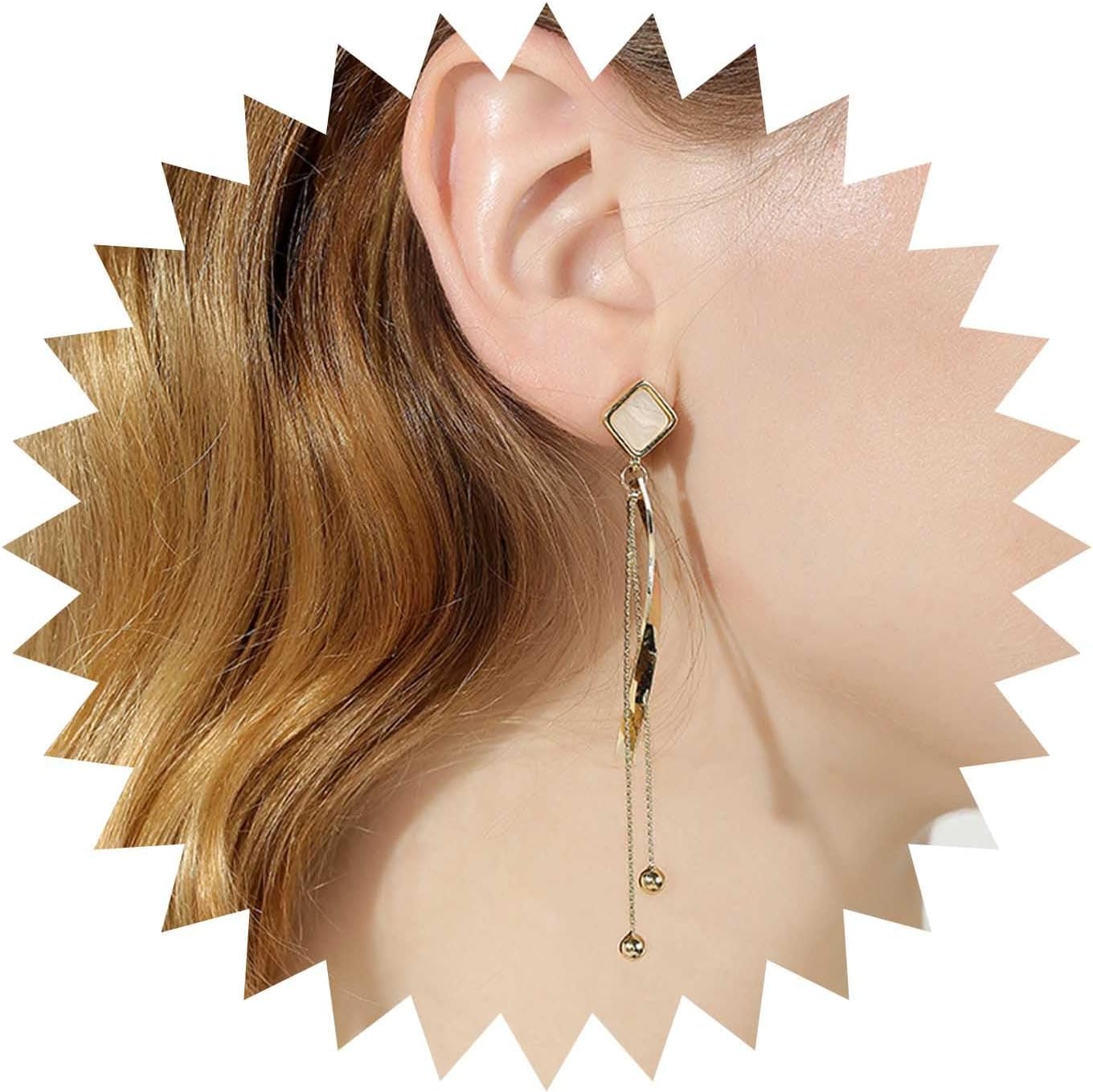 Boho Long Tassel Drop Dangle Earrings Square Studs Vintage Gold Spiral Bar Drop Earrings Long Bead Chain Dangle Earrings Statement Wedding Prom Tassel Earrings Jewelry for Women