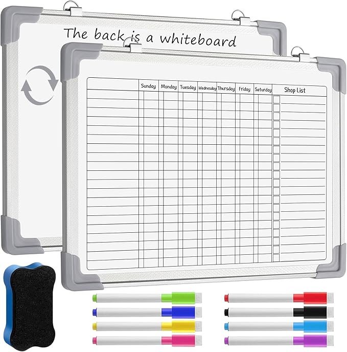 Lincia 12 x 16 Magnetic Dry Erase Chore Chart Board for Family Adults Double Side Family 2 in 1 Combo Chore Board Weekly Calendar Aluminum Frame for Wall 8 Markers 1 Eraser(Adults Style)