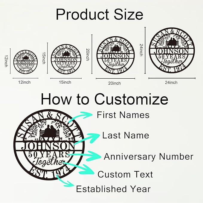 Personalized Christmas Gifts 2025, Custom 50th/40th/60th/70th/30th/1-99 Years Wedding Anniversary Sign Gifts for Couples Parents, Custom Metal Monogram Sign Personalized Family Name Signs