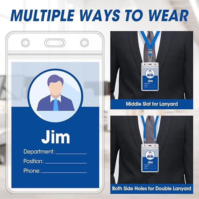 100 Pcs Vertical Badge Holders, Waterproof ID Badge Holder, Clear ID Card Holder with Resealable Zip for Proximity Cards, RFID, Credit Cards
