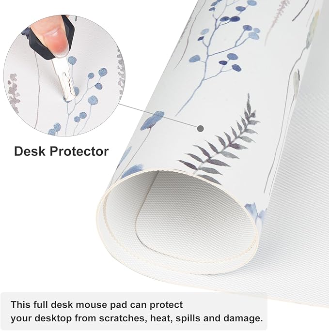 QIYI Large Mouse Pad for Desk, Floral Desk Mat for Desktop, Women Girls Office Décor Desk Accessories, PU Leather Waterproof Gaming Mousepad, Watercolor Flowers Desk Pad Computer Mat, 31.5" x 11.8"