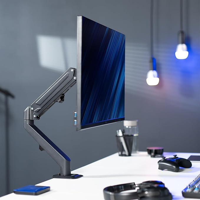 VIVO Heavy Duty Single Monitor Tension Arm for up to 27 inch Screens, Holds 14.3 lbs, Premium Desk Mount Stand, Black, STAND-V101O