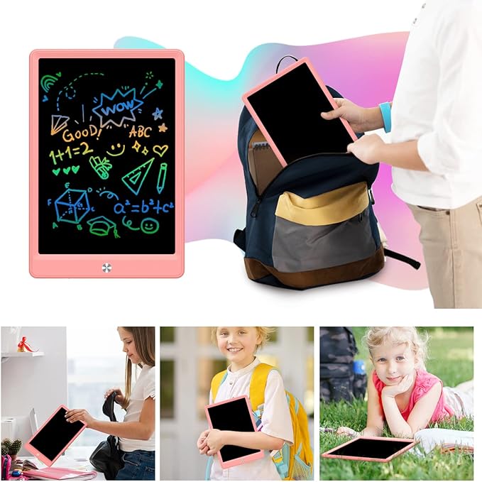 BUKEBU LCD Writing Tablet Doodle Board, Colorful Drawing Pad, Electronic Drawing Tablet, Drawing Pads,Travel Gifts for Kids Ages 3 4 5 6 7 8 Year Old Girls Boys (10.5 inch, Pink+Yellow)
