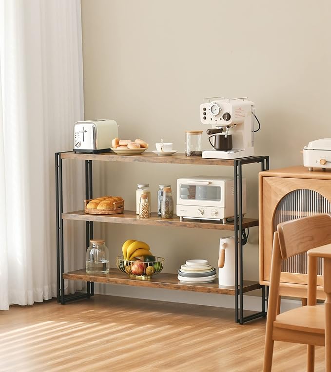 HCHQHS 3-Tier Rustic Wood and Metal Industrial Bookcase - 40in, for Home Office, Bedroom, Kitchen, Bathroom