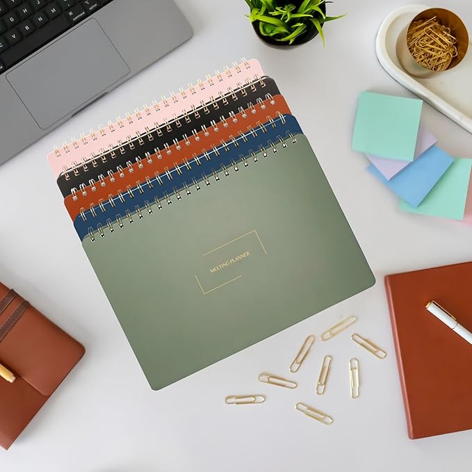 Merely Home | Meeting Notebook for Work | 8.25" x 11.75" | Project Planner | Simple Design | Multiple Layouts | Office and Business Planner (Navy, Meeting Planner - Landscape)