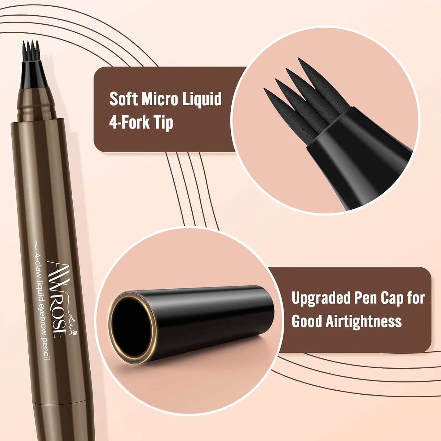 AWROSE Eyebrow Pencil, 2 Pack 3D Waterproof Microblading Eyebrow Pen 4 Fork Tip Tattoo Pencil, Precise Natural Magic Eye Brow Pen with Hair Like Strokes, 4 Points Multi-Used Eye Brow Pencils for Women