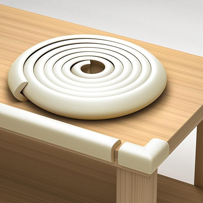 Furniture Edge and Corner Guards | 20.4ft Protective Foam Cushion | 18ft Bumper 8 Adhesive Childsafe Corners | Baby Child Proofing Set NonToxic and Safe for Table, Fireplace, Countertop | White