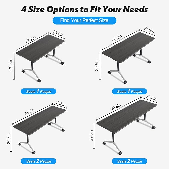 Goakwwuz Conference Room Table, Folding Conference Tables,Thicken Grey Tabletop,Flip Top Wooden Seminar Meeting Room Table for Conference Room Offices (8, Grey, 70.8”)