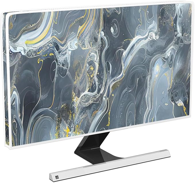 Baocicco Gray Gold Marble Waterproof 26, 27, 28 Inch Anti-Static Dustproof LCD/LED/HD Aesthetic Texture Computer Screen Cover Decor Full Body Cover for Computer Screen Desktop PC Tower Protector
