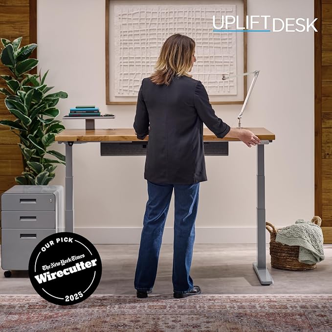 UPLIFTDESK V3 2-Leg Ash Gray Laminate Wood Standing Desk – Adjustable Height, Advanced 1-Touch Memory Keypad, Under Desk Cable Management, Wire Grommets & Rocker Board (Black -Frame, 72 x 30 inch)