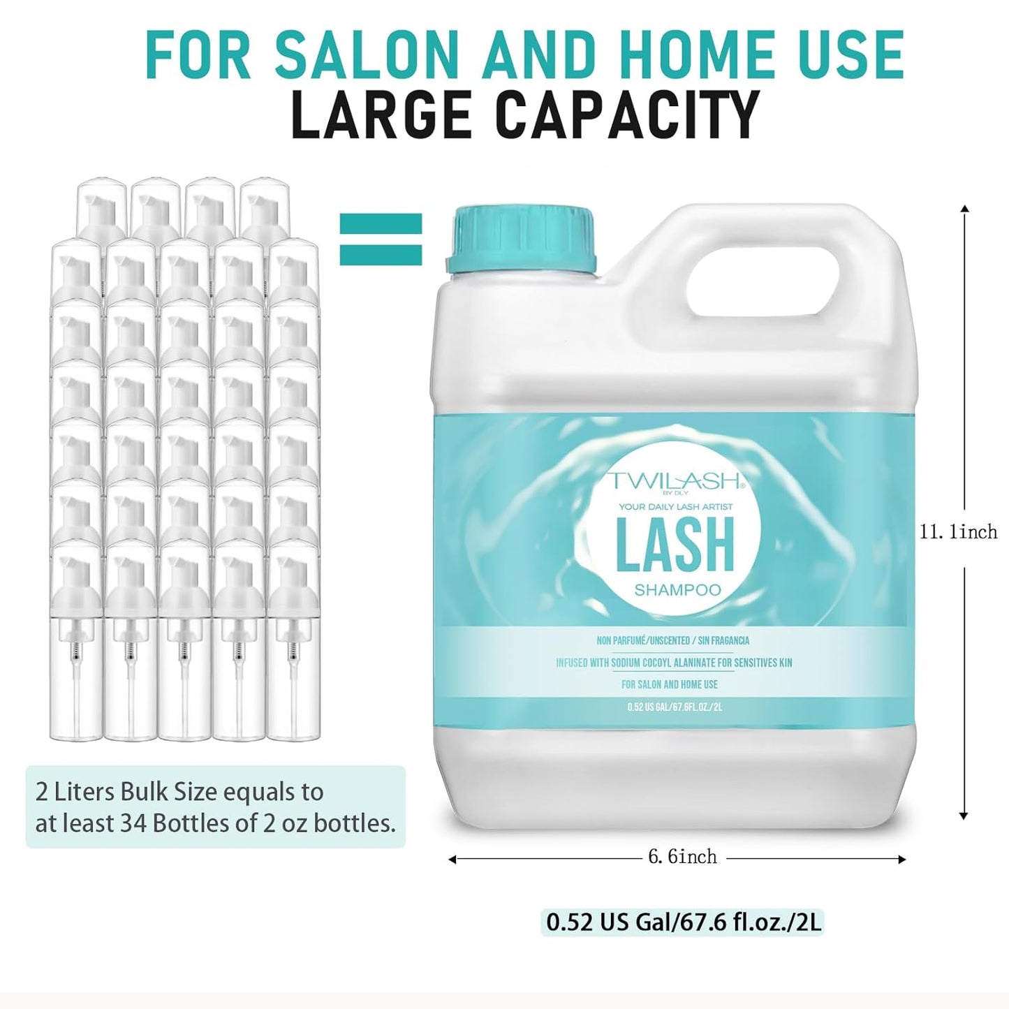 Lash Shampoo Bulk Upgraded Formula, Eyelash Cleanser for Extensions 2 Liters, Safe Makeup Remover, Non-irritating or Burning Eyelid Foaming Cleanser for Professional Salon and Home Use