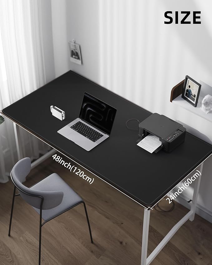 Leather Desk Pad Protector,48"x24" - Premium Desk Mat, Large Mouse Pad,Non-Slip Desk Blotter,Waterproof Desk Writing Pad for Office and Home(Black)