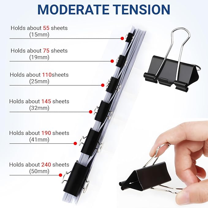 60 PCS Large Binder Clips – 2Inch 51mm Big Black Metal Paper Clamps, Extra Strong Binder Clips for Thick Documents/Office and Home Supplies