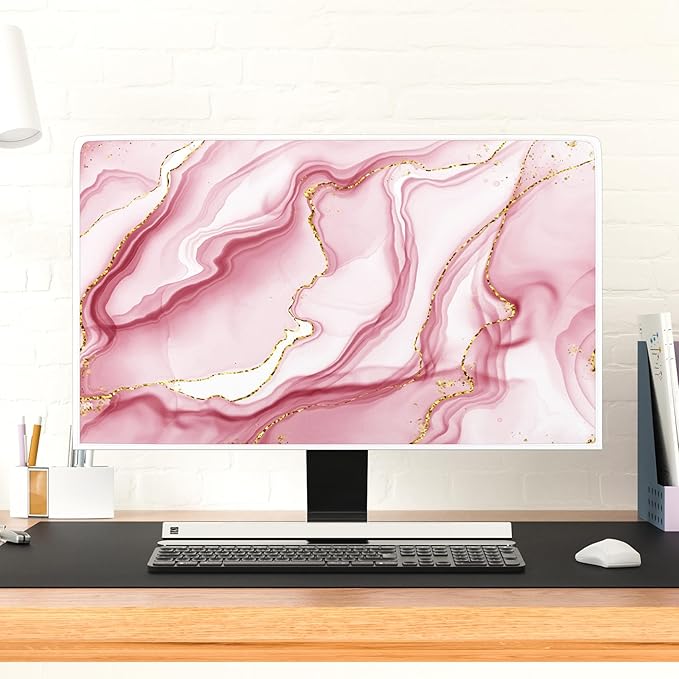 Baocicco Gold Pink Marble Waterproof TV Display Screen Cover 65 Inch TV Accessories Laptop TVs LCD Screen Decoration for Tablet Anti-Static Dustproof Protective for Home Office