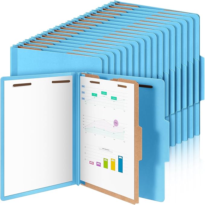 Skyygemm 72 Pcs Classification Folders Letter Size, 1 Divider Pressboard File Folder with Fasteners, Expanding File Organizer Bulk for School Teachers, Office Employee, Coworker, Staff (Blue)