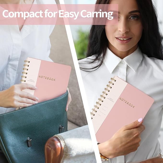 Spiral Notebook-5.75" x 8.125" College Ruled Journal with Inner Pockets and 160 Pages,PU Leather Cover Business Journal, Twin-Wire Binding Notebook Perfect for Office & Home School Supplies 3 pack Pink ReefBlue Khaki