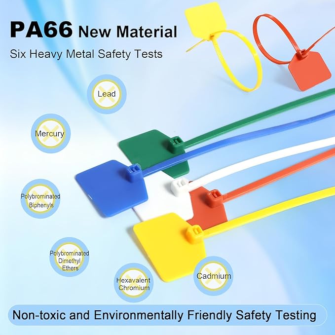 4 in Marker Nylon Cable Ties, Plastic Water Proof Tags, Self-Locking Written-on Cord Marker, Security Seals Label for Cabling, Wire Marking Label, Shipping Hanging Tags - White/ 100pcs