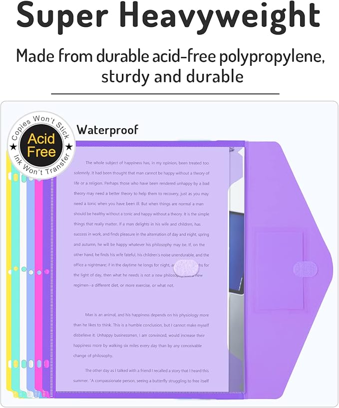 Forvencer Binder Pocket, 24 Pack Super Heavyweight Poly Binder Pocket with Tight Closure, Binder Folders Side Loading, 3 Ring Binder Pocket, Binder Dividers with Pockets, Letter Size, Assorted Colors