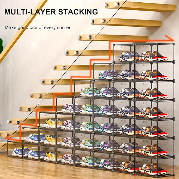 KOKOIN Magnetic Side Open Transparent Plastic Storage Shoe Box Clear Shoe Display Case Sneaker Shoe Storage Box Display Box Shoe Container Clear Closet Shelf Shoe Organizer (Black 4PC)