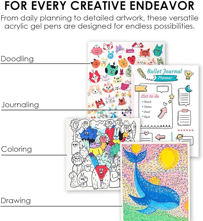 Grabie 12Colors Acrylic Gel Pens&Coloring Book, Medium Point Colored Gel Pens, Acrylic Gel Ink Pen Assorted Colored for Drawing, Note Taking, Bold&Bright Coloring Kit, Set of 12 (Ocean Colors)