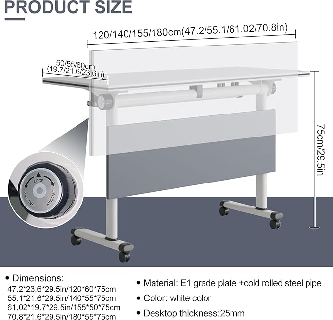 czxhaery Conference Table,Folding Conference Table,Flip Top Mobile Folding Office Conference Room Tables(2Pack120*60 * 75cm)