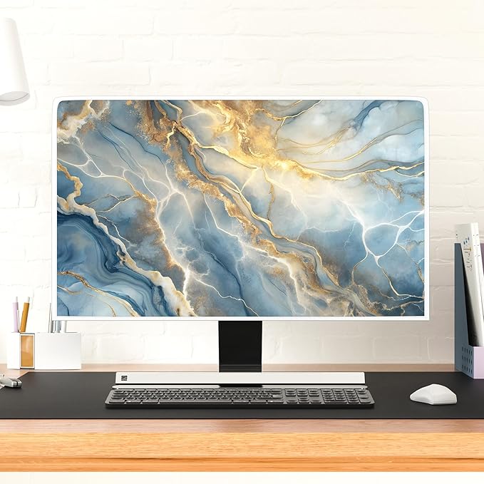 Baocicco Gold Blue Waterproof Screen TV Cover 75 Inch Modern Full Body Covers for Television Screen Panel Case TV Sleeve Compatible with Television LCD LED PC, Desktop and Home TV