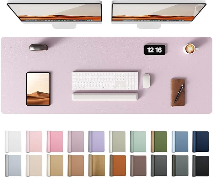 YSAGi Leather Desk Pad Protector, Office Desk Mat, Large Mouse Pad, Non-Slip PU Leather Desk Blotter, Laptop Desk Pad, Waterproof Desk Writing Pad for Office and Home(Grayish Lavender, 47" x 17")
