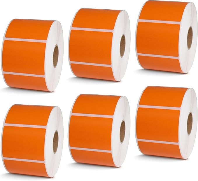 BETCKEY - 2" x 1.5" UPC Barcode & Address Labels Compatible with Zebra & Rollo Label Printer,Premium Adhesive & Perforated[Orange, 6 Rolls, 6000 Labels]