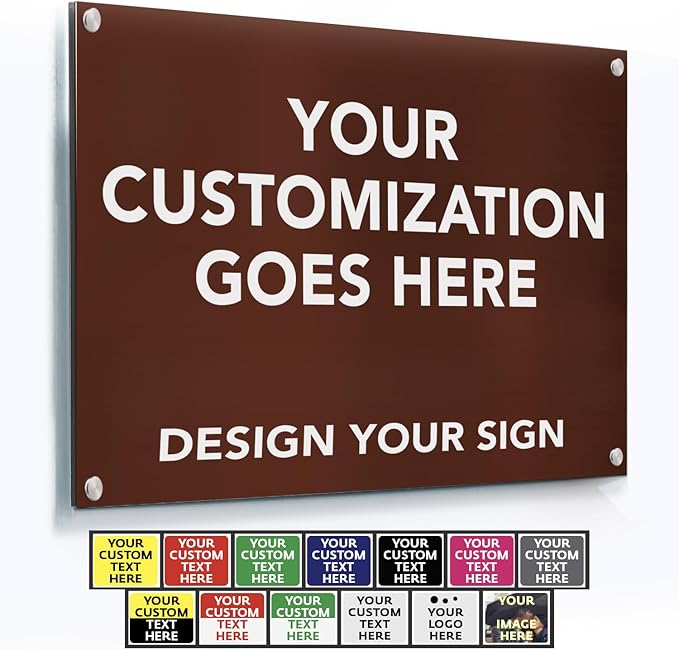 SPEEDYORDERS Custom Aluminum Business Sign, Rustic Modern Style, Brown, 36x24 Inches, Landscape/Portrait Orientation, Wall Mount, Office/Entrance/Exit/Instruction/Warning/Promotional Uses