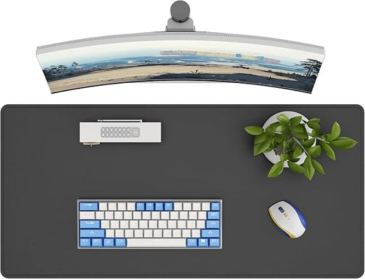 DAWNTREES Desk Mat Protector,PU Leather Desk Pad,Non Slip, Large Mouse Pad and Keyboard Mat, Waterproof Writing Pad for Office and Home (Black)