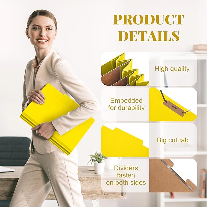 Skyygemm 24 Pcs Classification Folders Letter Size, 3 Divider Pressboard File Folder with Fasteners, Expanding File Organizer Bulk for School Teachers, Office Employee, Coworker, Staff (Yellow)