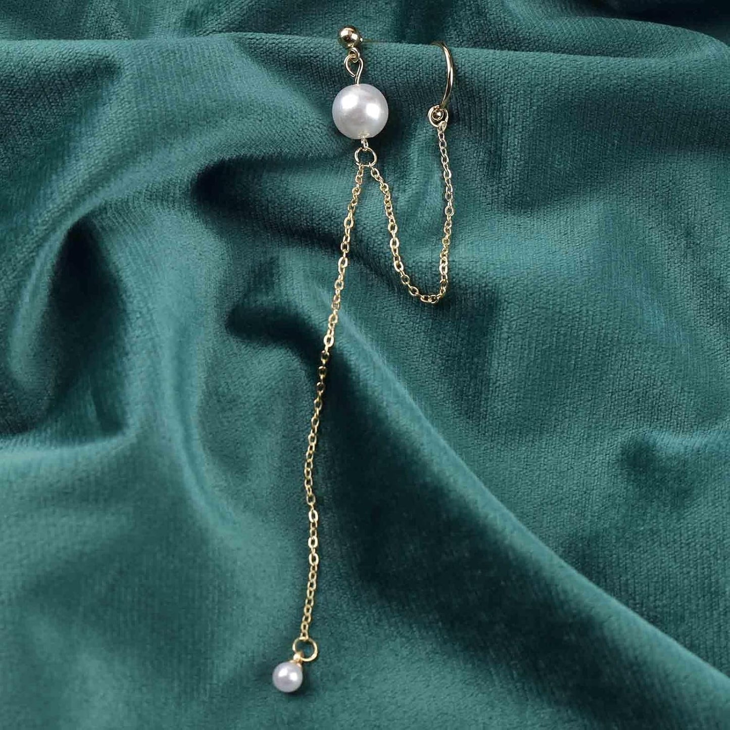Vintage Long Pearl Drop Earrings Pearl Ear Cuff Chain Earrings Gold Long Tassel Pearl Earrings Pearl Wrap Crawler Earrings Jewelry for Women