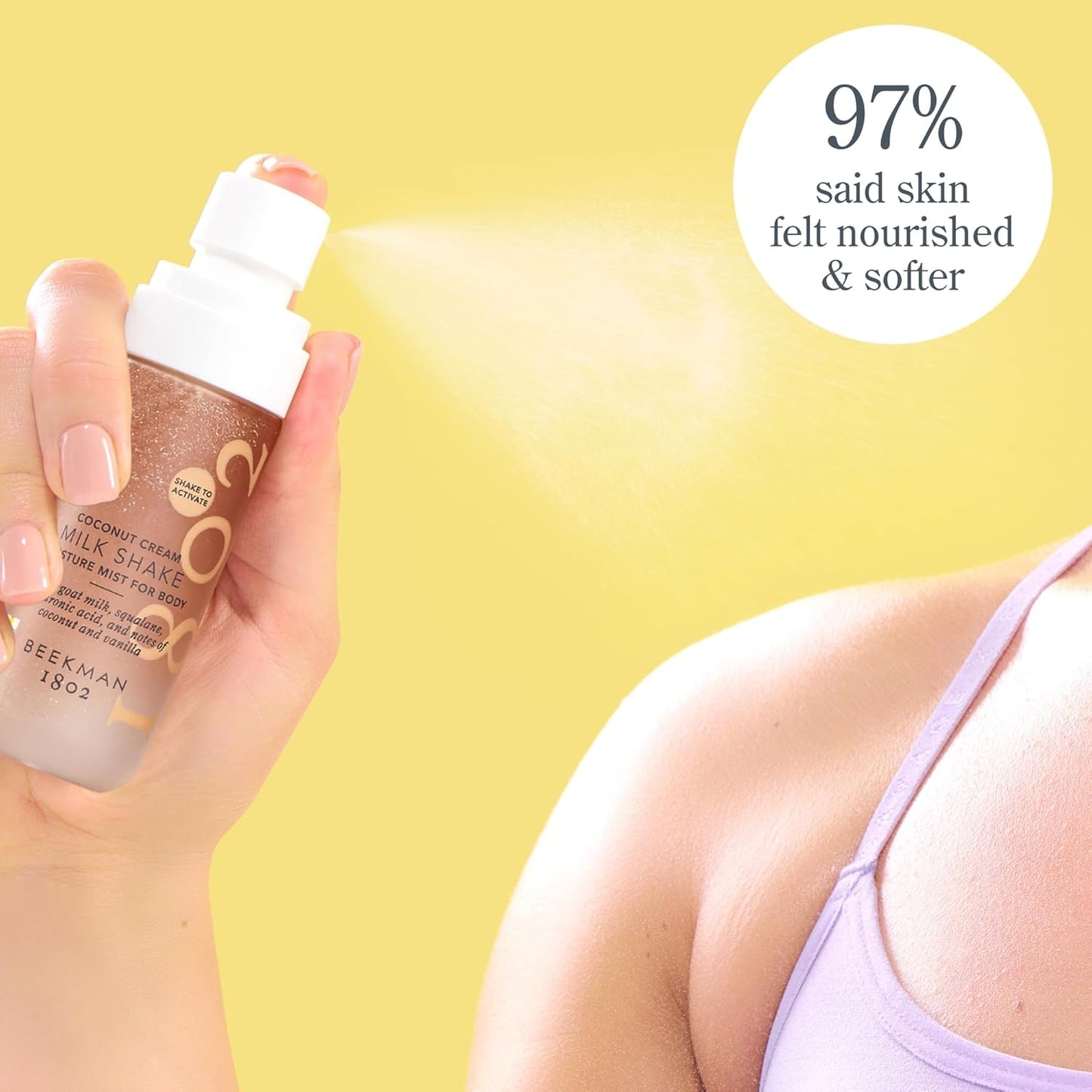 Beekman 1802 Milk Shake Body Mist - Coconut Cream 4.7 fl oz - Hyaluronic Acid, Jojoba Oil, Instantly Moisturizes, Hydrates & Softens, Good for Sensitive Skin, Cruelty Free