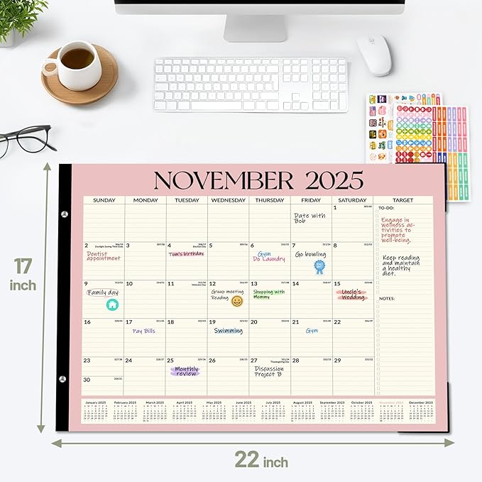 Forvencer 22" x 17" Large Desk Calendar 2026, 20 Months Calendar Runs from November 2025 to June 2027, 2026 Desk Calendar Monthly Planner with Plastic Cover for Home School Office, Soft Blue