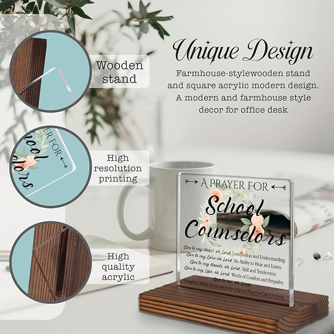 School Counselor Prayer Desk Sign, Faith-Based Christian Gift for Counselors Graduation Birthday Christmas, Inspirational Office Decor for Guidance and Support Appreciation PA114