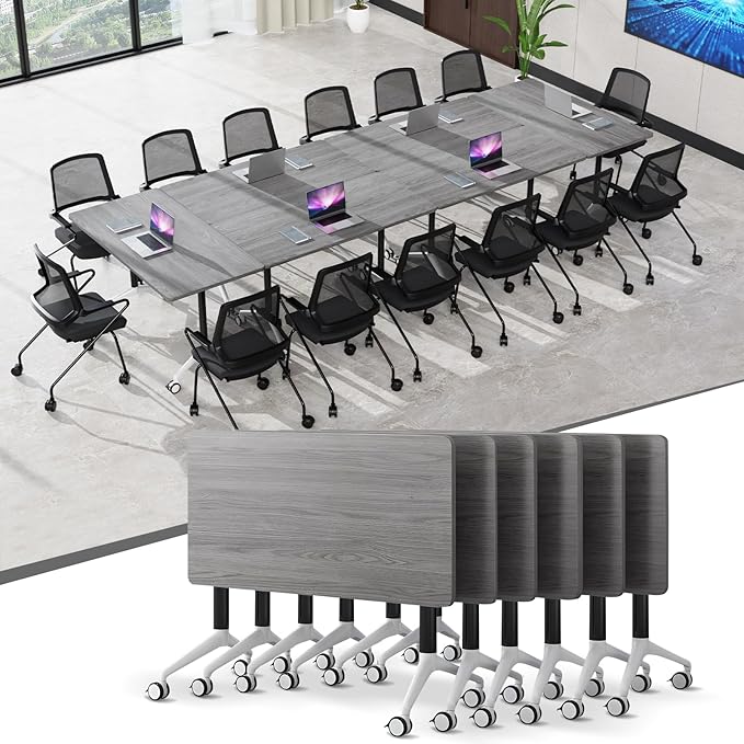 Conference Table,55.1''Folding Conference Room Table for 4-12 People,Mobile Flip Top MeetingTraining Table with Different Coulor and Styles for Offices, Classrooms,Meeting Room (6, 47.2''F)