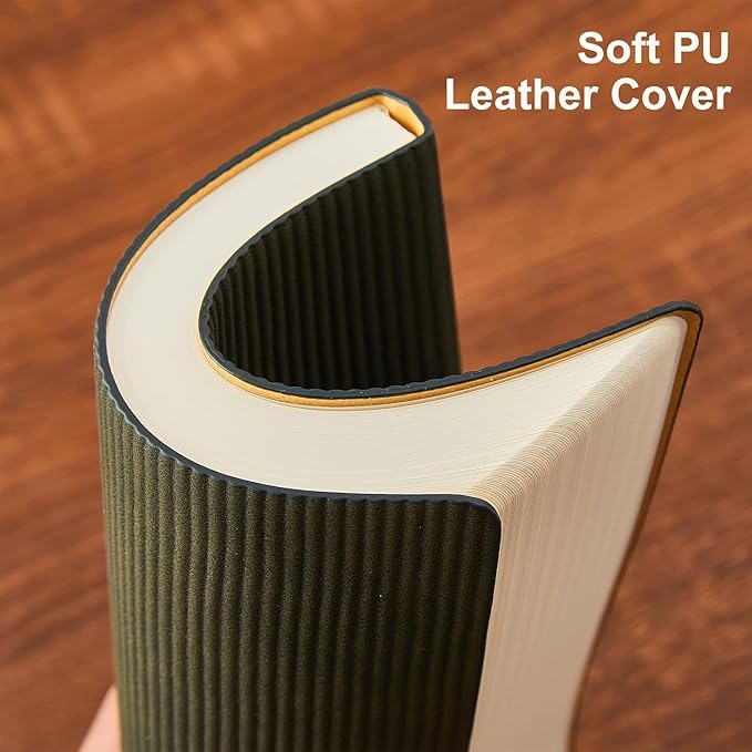 TSFPapier Lined Journal Notebook for Work College Ruled Note Book 7.2"x9.6" B5 PU Leather Daily Journaling 160 Pages for Women Men Writing Home School Supplies Business (Khaki/Green)