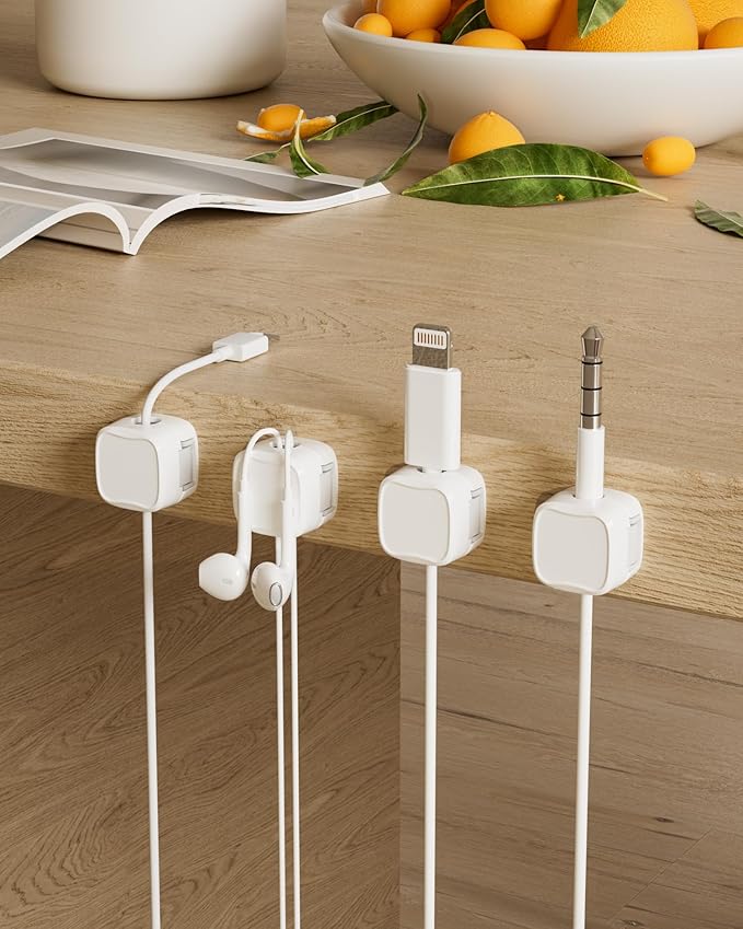 Magnetic Cable Clips, Adjustable Cord Holder Management, Adhesive Wire Keeper Organizer for Home Office Desk Phone PC Car Wall Desktop Nightstand Appliance (9-Pack White)